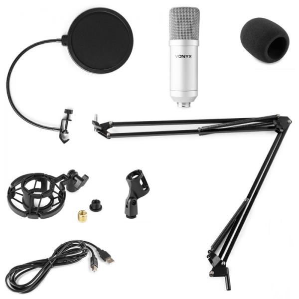 Vonyx CMS300S Micrófono De Estudio Set Usb Plata