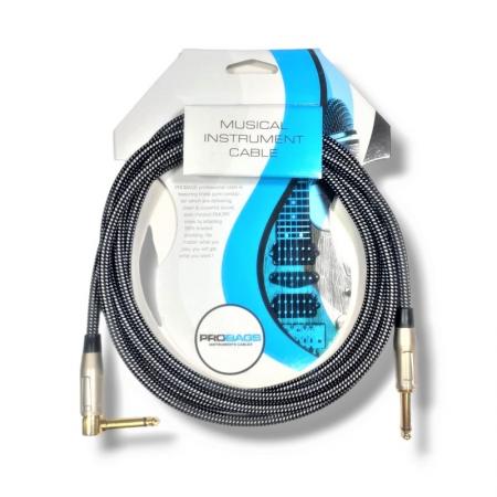Cables de guitarra Probag FAL3BKWH Cable Jack Codo para Instrumento 3 Metros Negro/Blanco