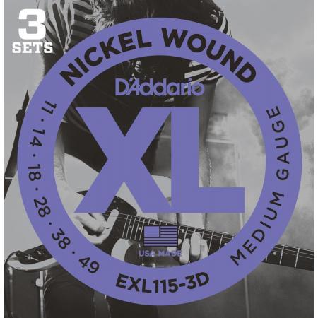 Cuerdas de Guitarra Eléctrica Daddario EXL115-3D - xl blues/jazz rock [11-49]