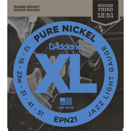 Cuerdas de Guitarra Eléctrica Daddario EPN21 pure nickel jazz light [12-51] Juego Cuerdas Guitarra Eléctrica