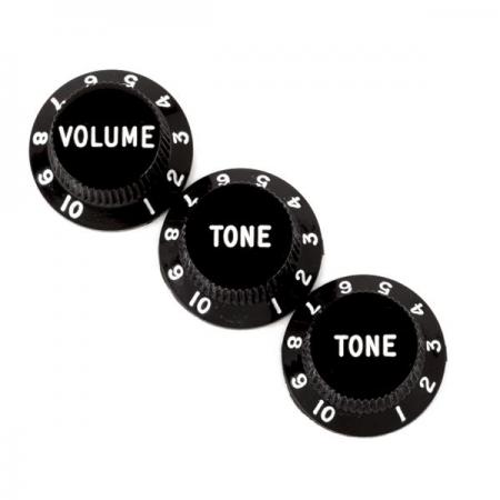 Botones y Embellecedores Fender Knobs Stratocaster Black Botones Tono Vol