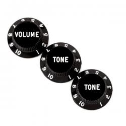 Botones y Embellecedores Fender Knobs Stratocaster Black Botones Tono Vol